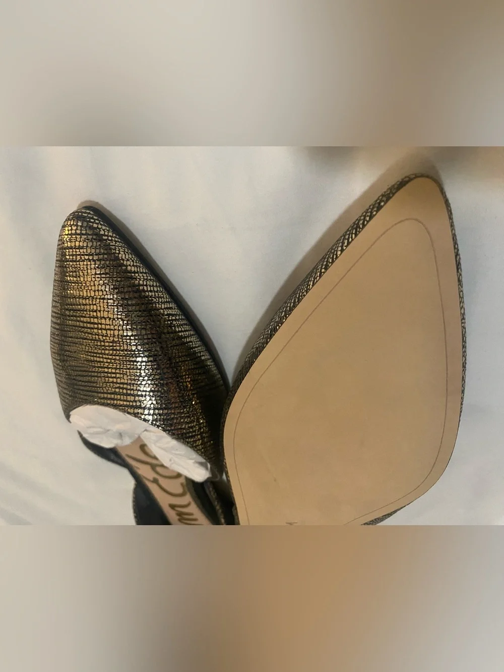 Sam Edelman Metallic Gold Textured Pointed-Toe D'Orsay Flats